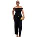 Women's Clothing Elegant Off-Shoulder Casual Jumpsuit Lace-Up Trim Commuter-Friendly Women's Denim Clothing_ecoleips.com