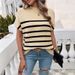 Spring And Summer Women's Wear, Color-Blocking And Stylish Pullover Short-Sleeved Sweater_ecoleips.com