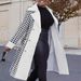 Women's Patchwork Placket Trench Coat Houndstooth Design Mid-Length Fashion Autumn Winter plus Size Clothing_ecoleips.com