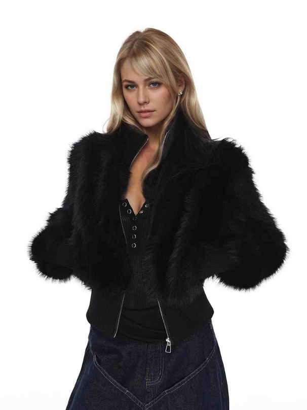 Street Block Mountain Carving Jacket Women's Winter Loose Short Thickened Mao Mao Jacket_ecoleips.com