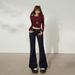 YC&American Retro Hot Girl Low-Waist Double-Buckle Slim Flared Versatile Autumn-Winter Stretch Denim Pants For Women New_ecoleips.com