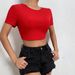 Voya Women's Sexy Backless Ultra Short Sleeved T-shirt With Exposed Belly Button Top_ecoleips.com