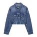 Women's Denim Jacket Casual Long Sleeve Round Neck Polyester Coat For Daily Wear XS/S/M/L_ecoleips.com