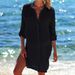 Women's Clothing American Style Wrinkled Cloth Buckle Beach Cover Up Bikini Jacket Shirt Swimsuit Women's Clothing With Two Hidden Pockets_ecoleips.com