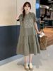 Ruffled Short Sleeve Over-the-Knee Mermaid Plus Size 150kg Summer Loose Belly-Covering Slimming T-Shirt Dress_ecoleips.com
