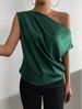 Women's Clothing Spring Solid Color Satin Silk Irregular Oblique Shoulder One Shoulder Pullover Sleeveless Shirt Female_ecoleips.com