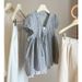 Women's Korean Style Patchwork Top V Neck Short Sleeve Faux Two Piece Lace Trimmed Elegant Casual Babydoll Shirt_ecoleips.com