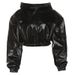 Trendy Faux Leather Hooded Cropped Jacket For Women - Streetwear Biker Style Zippered Long Sleeve Top_ecoleips.com