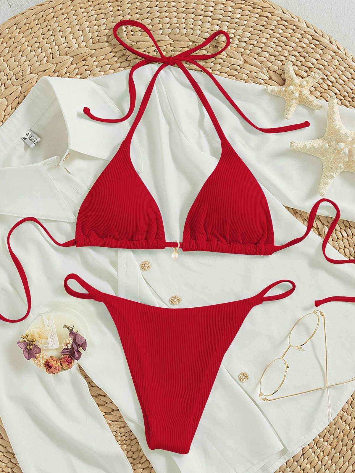 Women's Clothing Printed Triangle Cup Pendant Sexy Bikini Swimsuit_ecoleips.com