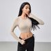 Women’s Long-Sleeve Fitness Top – Breathable Mesh Back Cutout, Stretchy Workout Tee For Yoga & Gym (3 Colors, S-L)_ecoleips.com