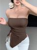 Sexy Ribbed Solid Color Bandeau Top with Tie Waist European And American Style Fashionable And Versatile Sweet Women's Top_ecoleips.com