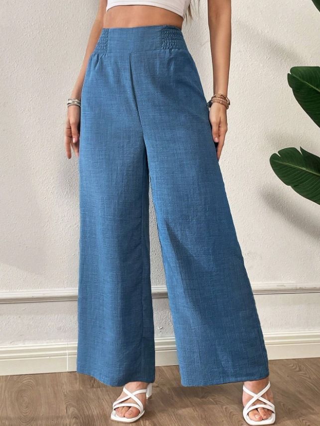 Women's High Waist Slimming Wide Leg Pants Solid Color Spring Summer Fashion Polyester Capri Pants_ecoleips.com