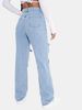 Women's Clothing Fashion Ripped Print Straight High Waist Slim Denim Trousers Versatile Trendy Jeans_ecoleips.com