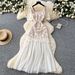 Women's French Romantic Long Dress Square Neck Summer Style Mesh Embroidery Patchwork Design Sophisticated And Elegant_ecoleips.com