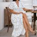 Spring/Summer Casual Bohemia-Style Print Collar Dress With Colorful V-Neck And High-Waisted Short Sleeves_ecoleips.com