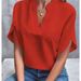 Women's Solid Color V Neck Shirt Casual Versatile American Style Short Sleeve Pullover Top For Summer_ecoleips.com
