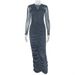 Elegant V-Neck Bodycon Dress For Women - Long Sleeve Pleated Slim Fit Dress, Solid Color Streetwear, European & American Style_ecoleips.com