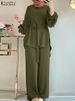 ZANZEA Muslim Women Matching Sets Long Sleeve Solid Color Tops And Loose Pant Suits Elegant Fashion Casual Tracksuit Kaftan 2025_ecoleips.com