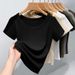 Women's Hong Kong Style Trendy Sophisticated Round Neck Short Sleeve Top Ribbed Fabric Hot Selling Spring Summer_ecoleips.com