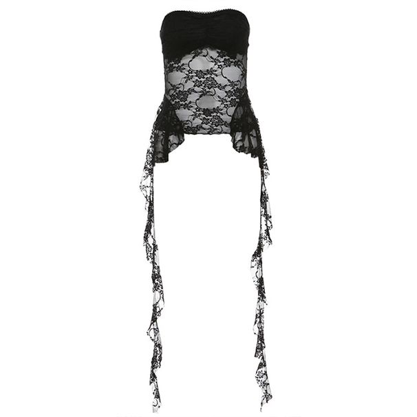 Women's Clothing fashion sexy lace wrapped chest mesh navel baring small vest_ecoleips.com