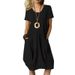 2026 Summer New Model Bestseller Cotton-linen Solid Color Loose Round-neck Short-sleeve Dress_ecoleips.com