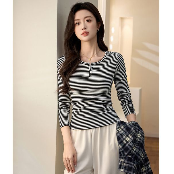 2025 #Selection Of Quality # Pure Cotton T-Shirt Women's Striped Long Sleeve Top 2025 Autumn/Winter New High End Western_ecoleips.com