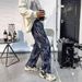 Vintage High Street Jacquard Textured Washed Denim High-waisted Straight Slim-fit Pants For Men And Women_ecoleips.com