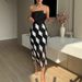 Women's Clothing Sexy Temperament Contrast Color Multi Faceted Tube Top Dress_ecoleips.com