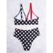 Women's Sexy High-Waisted Backless Swimsuit Two-Piece Bikini Color Blocking Polka Dots Crossover European American Style Beachwear_ecoleips.com