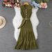 Polo Collar Dress Striped Sleeveless Knit Slim Waist Skirt_ecoleips.com