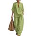 Summer Women's Suit Set V Neck mid Sleeve Wide Leg Pants Loose Relaxed Style Two Piece Cross Border E Commerce_ecoleips.com