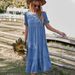 European And American Solid Color Casual Vacation Dress 2026 Spring/Summer Round Neck Flared Skirt With Ruffles_ecoleips.com