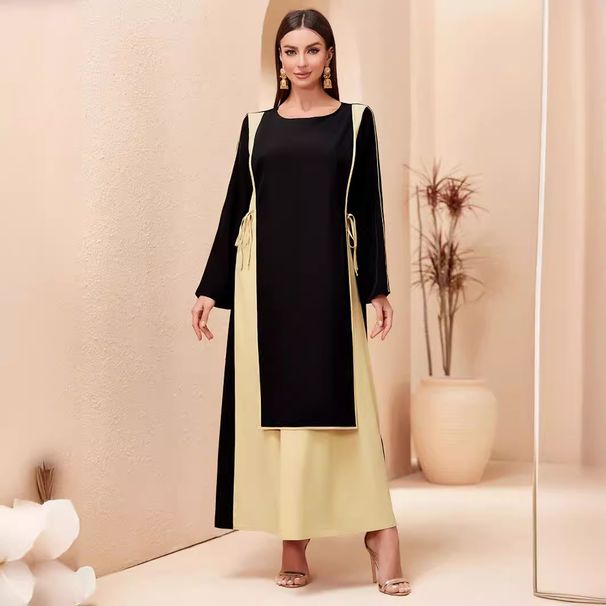 Muslim Clothing Abaya Women's Patchwork Two-Piece Long Dress MSL151_ecoleips.com
