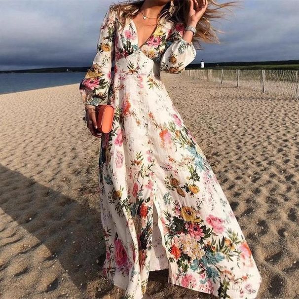 Women's Clothing Style Long Sleeve Dress Deep V Neck Printed Design Long Sleeve For Formal & Casual For Women_ecoleips.com