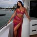 New 2024 Sexy Knitted Spaghetti Strap Top Split Skirt Two Piece Set Beach Vacation Swimwear Cover Up Dress_ecoleips.com
