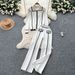 Sophisticated Two Piece Set With Color Block Metal Buckle Collar Long Sleeved Knit Top And High-Waisted Wide-Leg Straight-Leg Pants_ecoleips.com