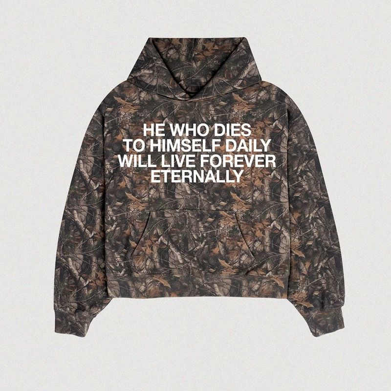 Men Women Hooded Sweatshirt American Street Style 3D Print Leaf Camouflage Letter Casual Top for All Seasons_ecoleips.com