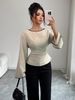 Slim Waist Boat Neck Top for Women Fashion Casual Versatile Street Style Flared Long Sleeve Solid Color European American 2026_ecoleips.com