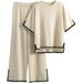 Women's European American Style Two Piece Set Color Blocking Split Short Sleeve Top High Waisted Slimming Wide Leg Pants_ecoleips.com