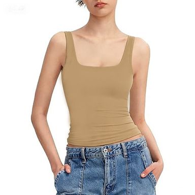 Women's Square Neck Vest Sleeveless Double Lined Basic Top Sharp Series_ecoleips.com