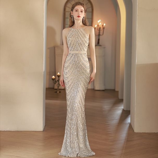 Women's Halter Neck Evening Gown with Fishtail Skirt High-End Feel for Niche Banquet Socialite Hostess Luxury Party Wear_ecoleips.com