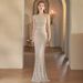 Women's Halter Neck Evening Gown with Fishtail Skirt High-End Feel for Niche Banquet Socialite Hostess Luxury Party Wear_ecoleips.com