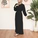 In Stock Cross-Border Muslim Clothing Middle Eastern Abaya Spring Summer Solid Color Puff Sleeve Belted Dress Sweet And_ecoleips.com