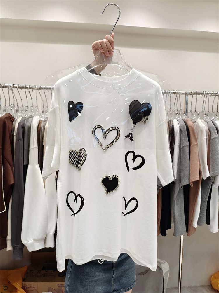 Large Version Short Sleeved T Shirt Women New Design Round Neck Versatile Medium And Long Ins Top_ecoleips.com