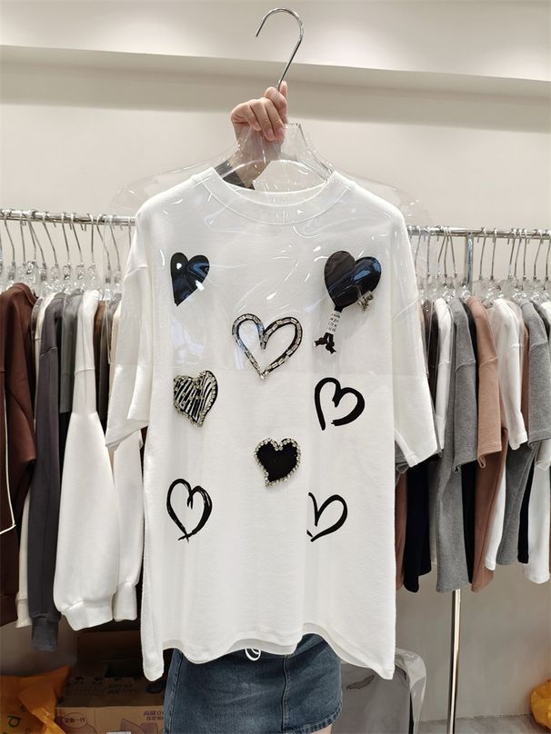 Large Version Short Sleeved T Shirt Women New Design Round Neck Versatile Medium And Long Ins Top_ecoleips.com