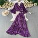 Elegant Abstract Print Wrap Top With Flared Sleeves And High-Waisted Pleated Maxi Skirt Set, Criss-Cross Back Women's Outfit_ecoleips.com