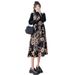 Autumn New Korean Fashion Floral Vest Black Shirt Two-Piece Maternity Dress_ecoleips.com