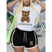 Women's Stylish Sporty T-Shirt & Shorts Set - Breathable Polyester, Trendy Color Block, S-5XL (White/Black/Red/Green/Gray/Khaki)_ecoleips.com
