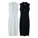 Women's Sleeveless Button-Detail Midi Dress – Elegant Hollow-Out Design For Spring (White/Black)_ecoleips.com