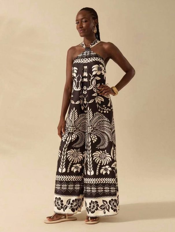 Women's Clothing Printed Fashion Sexy Temperament Halterneck Sleeveless Wide Leg Trousers_ecoleips.com